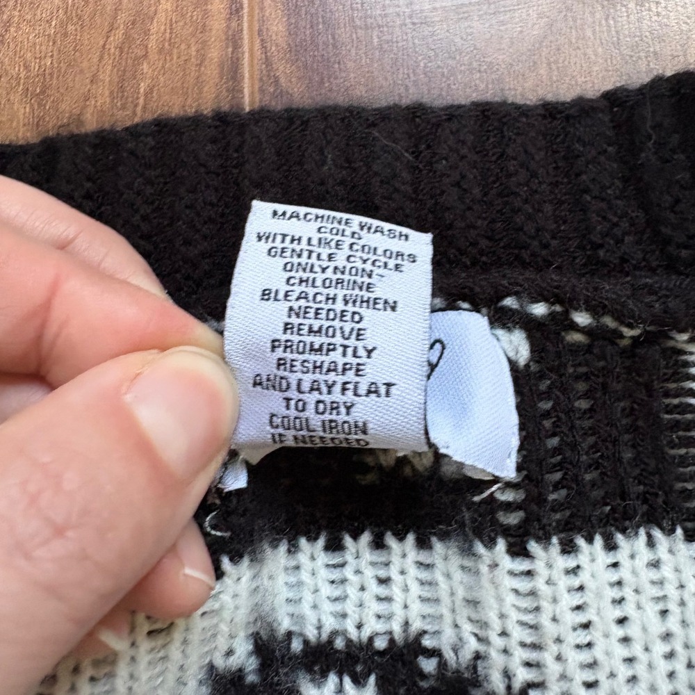 Just Polly NY Checkerboard Cardigan LOVE‎ Floral Graphic Knit M - Picture 4 of 7